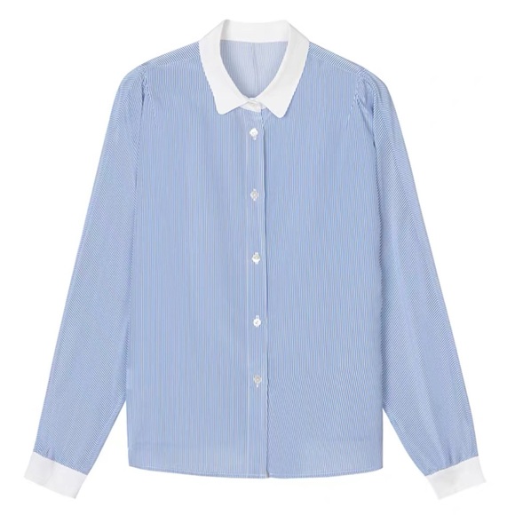 Silk Striped Shirt with Contrasted Collar and Cuffs - Picture 3 of 12